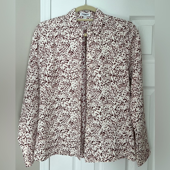 Express Tops - Express Portofino Red & White Abstract Print Button Down Blouse XS